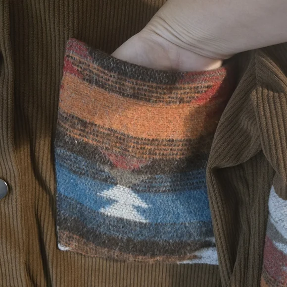 Brown Corduroy Jacket with Aztec Patterned Sleeves, L, Oversized, Western - Picture 3 of 9